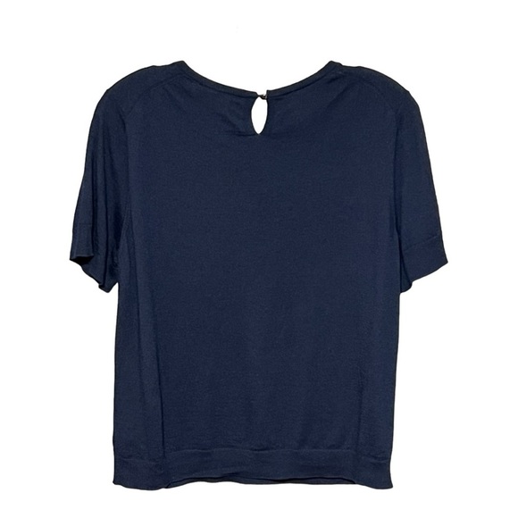 St. John Short Sleeve Cropped Wool Sweater Navy Blue Large - Picture 2 of 12